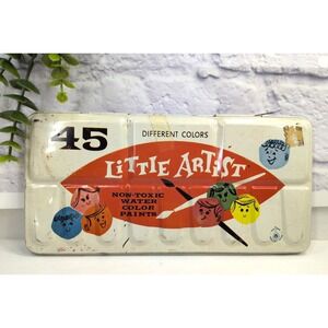 🎨Vntg Avalon Little Artist Paint 45 Watercolors Tin Litho Case England NonToxic